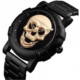 ساعة عصرية باطار اسود و بشكل الجمجمة 